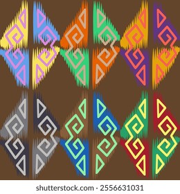 ikat artwork abstract seamless geometric graphic decoration ethnic outline template wallpaper printed fabric pattern hand drawn contour shape background ombre damask

