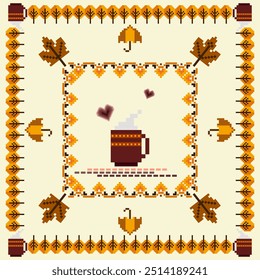 Ikat autumn winter season abstract retro geometric seamless on beige background pattern. Perfect geometry decorative design for fabric, clothing, embroidery, ornament, wallpaper, background, border