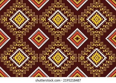 Ikat Aztec Ethnic boho pattern with geometric in bright colors. Design for carpet, wallpaper, clothing, wrapping, batik, fabric, Vector illustration embroidery style in Ethnic themes.