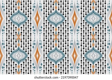 Ikat Aztec Ethnic boho pattern with ikat pattern ikat cotton fabric in bright colors. Design for carpet, wallpaper, clothing, wrapping, batik, fabric, Vector illustration embroidery style India themes
