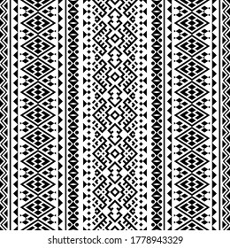 Ikat Aztec ethnic geometric seamless pattern design in black and white color. Ethnic Illustration vector.