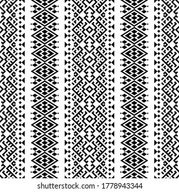 Ikat Aztec ethnic geometric seamless pattern design in black and white color. Ethnic Illustration vector.