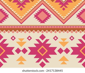 Ikat aztec ethnic pattern background, Vector geometric square diamond stripes seamless pattern background,folk embroidery, use for fabric, textile,rug, atik, fabric, vector