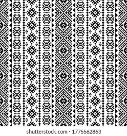 Ikat aztec ethnic pattern in black and white color. Indoan, Native, Navajo, Inca design
