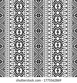 Ikat aztec ethnic pattern in black and white color. Indoan, Native, Navajo, Inca design