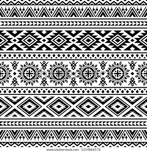 Ikat Aztec Ethnic Pattern Black White Stock Vector (Royalty Free ...