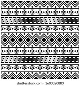 Ikat Aztec ethnic seamless pattern design in black and white color. Ethnic Illustration vector.	
