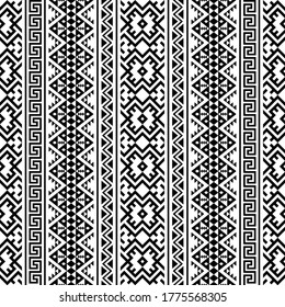 Ikat Aztec ethnic seamless pattern design in black and white color. Ethnic Illustration vector.