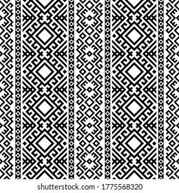 Ikat Aztec ethnic seamless pattern design in black and white color. Ethnic Illustration vector.