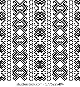 Ikat Aztec ethnic seamless pattern design in black and white color. Ethnic Illustration vector.