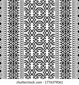 Ikat Aztec ethnic seamless pattern design in black and white color. Ethnic Illustration vector.