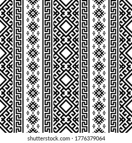 Ikat Aztec ethnic seamless pattern design in black and white color. Ethnic Illustration vector.
