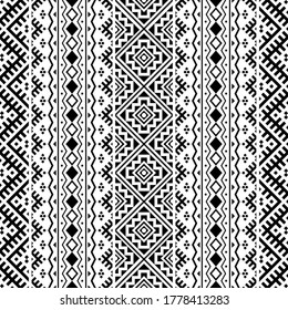 Ikat Aztec ethnische nahtlose Muster-Design in schwarz-weißer Farbe. Ethnische Illustrationsvektor