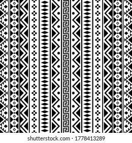 Ikat Aztec diseño de patrones étnicos impecables en color blanco y negro. Vector de ilustración étnica