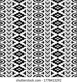 Ikat Aztec ethnic seamless pattern design in black and white color. Ethnic Illustration vector