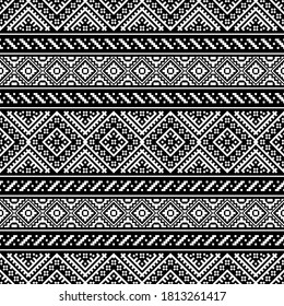 Ikat Aztec ethnic seamless pattern texture design in black and white color. Ethnic Illustration vector.