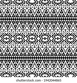 Ikat Aztec diseño de fondo de textura de patrones étnicos sin costura en color blanco y negro