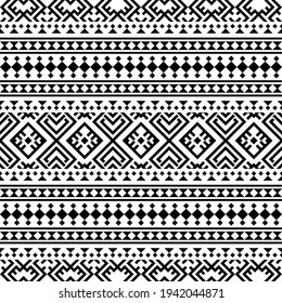 Ikat Aztec ethnic seamless pattern texture background design in black and white color