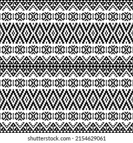 Ikat Aztec ethnic seamless pattern design in black and white color