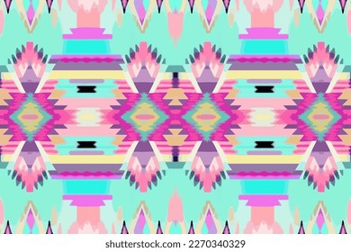 Ikat Aztec Mexican seamless pattern bright pastel background. Abstract traditional folk old ancient antique tribal ethnic graphic line. Ornate elegant luxury vintage retro for texture textile fabric.