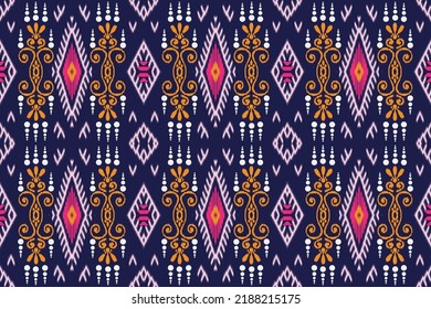 Ikat Aztec Tribal African Background. Batik Fabric Texture Asian Background Wallpaper Geometry Indian. Design For Print Background, Carpet, Wallpaper, Clothing, Wrapping, Batik, Fabric, And Vector 