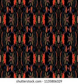 Ikat batik print in modern style, shibori fabric design. Tribal ethnic seamless pattern. Vintage endless repeat ornament. Traditional folk ikat texture. Vector watercolor geometric background.