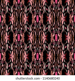 Ikat batik print in modern style, shibori fabric design. Tribal ethnic seamless pattern. Vintage endless repeat ornament. Traditional folk ikat texture. Vector watercolor geometric background.
