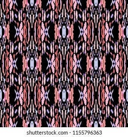 Ikat batik print in modern style, shibori fabric design. Tribal ethnic seamless pattern. Vintage endless repeat ornament. Traditional folk ikat texture. Vector watercolor geometric background.
