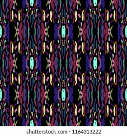 Ikat batik print in modern style, shibori fabric design. Tribal ethnic seamless pattern. Vintage endless repeat ornament. Traditional folk ikat texture. Vector watercolor geometric background.