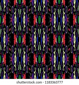 Ikat batik print in modern style, shibori fabric design. Tribal ethnic seamless pattern. Vintage endless repeat ornament. Traditional folk ikat texture. Vector watercolor geometric background.