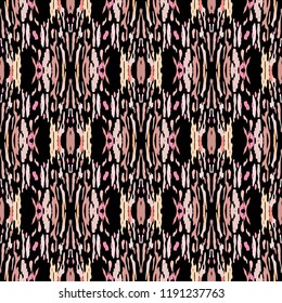 Ikat batik print in modern style, shibori fabric design. Tribal ethnic seamless pattern. Vintage endless repeat ornament. Traditional folk ikat texture. Vector watercolor geometric background.