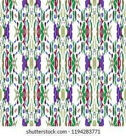 Ikat batik print in modern style, shibori fabric design. Tribal ethnic seamless pattern. Vintage endless repeat ornament. Traditional folk ikat texture. Vector watercolor geometric background.