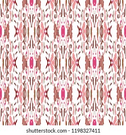 Ikat batik print in modern style, shibori fabric design. Tribal ethnic seamless pattern. Vintage endless repeat ornament. Traditional folk ikat texture. Vector watercolor geometric background.
