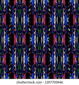 Ikat batik print in modern style, shibori fabric design. Tribal ethnic seamless pattern. Vintage endless repeat ornament. Traditional folk ikat texture. Vector watercolor geometric background.