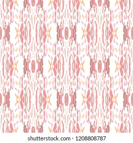 Ikat batik print in modern style, shibori fabric design. Tribal ethnic seamless pattern. Vintage endless repeat ornament. Traditional folk ikat texture. Vector watercolor geometric background.