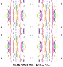 Ikat batik print modern style, shibori fabric design. Tribal embroidery ethnic seamless pattern. Vintage endless repeat ornament. Traditional folk ikat texture. Vector watercolor geometric background.