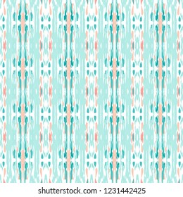 Ikat batik print modern style, shibori fabric design. Tribal embroidery ethnic seamless pattern. Vintage endless repeat ornament. Traditional folk ikat surface. Vector watercolor geometric background.