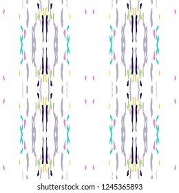 Ikat batik print modern style, shibori fabric design. Tribal embroidery ethnic seamless pattern. Vintage endless repeat ornament. Traditional folk ikat texture. Vector watercolor geometric background.