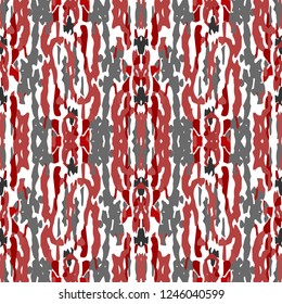Ikat batik print modern style, shibori fabric design. Tribal embroidery ethnic seamless pattern. Vintage endless repeat ornament. Traditional folk ikat texture. Vector watercolor geometric background.
