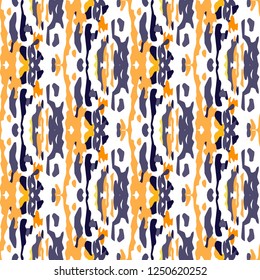 Ikat batik print modern style, shibori fabric design. Tribal embroidery ethnic seamless pattern. Vintage endless repeat ornament. Traditional folk ikat texture. Vector watercolor geometric background.