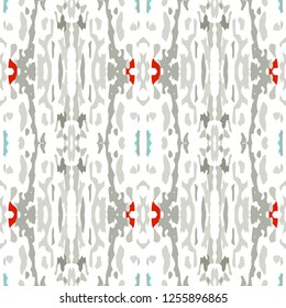 Ikat batik print modern style, shibori fabric design. Tribal embroidery ethnic seamless pattern. Vintage endless repeat ornament. Traditional folk ikat texture. Vector watercolor geometric background.
