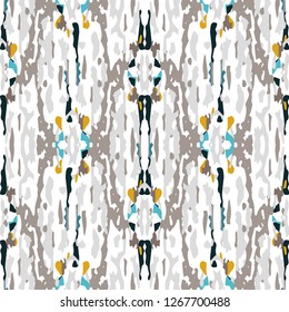 Ikat batik print modern style, shibori fabric design. Tribal embroidery ethnic seamless pattern. Vintage endless repeat ornament. Traditional folk ikat texture. Vector watercolor geometric background.
