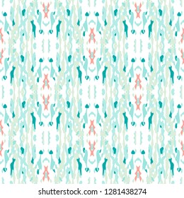 Ikat batik print modern style, shibori fabric design. Tribal embroidery ethnic seamless pattern. Vintage endless repeat ornament. Traditional folk ikat surface. Vector watercolor geometric background.
