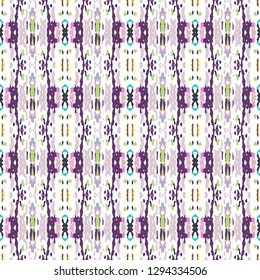 Ikat batik print modern style, shibori fabric design. Tribal embroidery ethnic seamless pattern. Vintage endless repeat ornament. Traditional folk ikat texture. Vector watercolor geometric background.