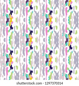 Ikat batik print modern style, shibori fabric design. Tribal embroidery ethnic seamless pattern. Vintage endless repeat ornament. Traditional folk ikat texture. Vector watercolor geometric background.