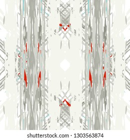 Ikat batik print modern style, shibori fabric design. Tribal embroidery ethnic seamless pattern. Vintage endless repeat ornament. Traditional folk ikat texture. Vector watercolor geometric background.