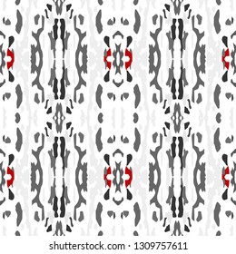 Ikat batik print modern style, shibori fabric design. Tribal embroidery ethnic seamless pattern. Vintage endless repeat ornament. Traditional folk ikat texture. Vector watercolor geometric background.