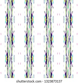 Ikat batik print modern style, shibori fabric design. Tribal embroidery ethnic seamless pattern. Vintage endless repeat ornament. Traditional folk ikat texture. Vector watercolor geometric background.