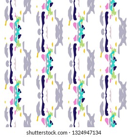 Ikat batik print modern style, shibori fabric design. Tribal embroidery ethnic seamless pattern. Vintage endless repeat ornament. Traditional folk ikat texture. Vector watercolor geometric background.
