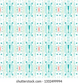 Ikat batik print modern style, shibori fabric design. Tribal embroidery ethnic seamless pattern. Vintage endless repeat ornament. Traditional folk ikat surface. Vector watercolor geometric background.